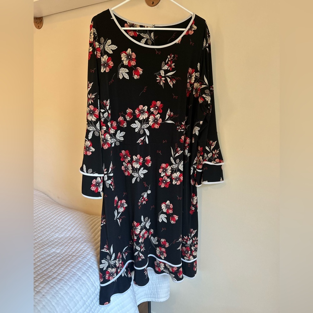 Alfani Black Dress with Red and White‎ Floral Design